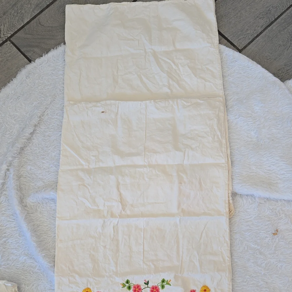 Source Unknown Floral Embroidered Pillowcases - Cream,‎ Pink, Yellow
